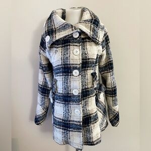 Vintage Dollhouse Funnel neck Plaid Pea Coat Fall Chic Preppy Winter
